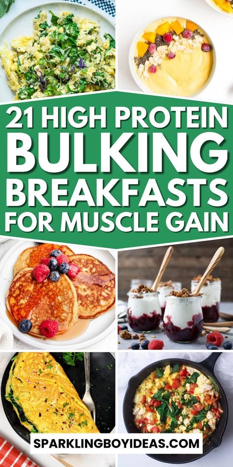 21 Easy High Protein Bulking Breakfast Ideas Meal Prep To Build Muscle, Bodybuilding Prep Meals, High Protein Meal Prep For Muscle Gain, Muscle Gain Breakfast, Weight Gain Breakfast Meals, High Protein Meals For Muscle Gain, Meal Prep Bulking, Bulk Breakfast Ideas, Food For Bulking