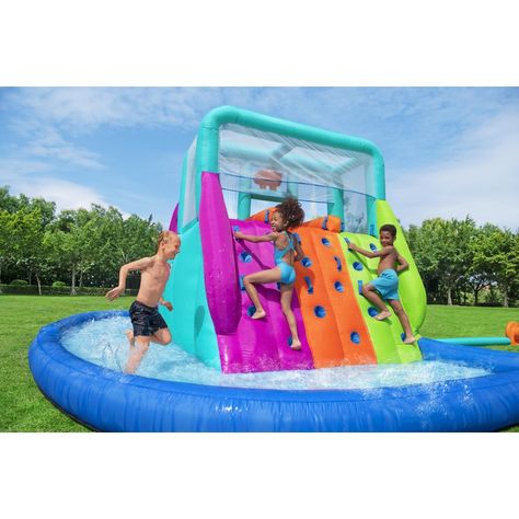 Bestway H2OGO! Triple Splash Kids Inflatable Water Park 22' Portable Swimming Pools, Wall Of Water, Inflatable Water Park, Inflatable Bouncers, Water Sprayer, Splash Pool, Theme Parks, Theme Ideas, Water Slides