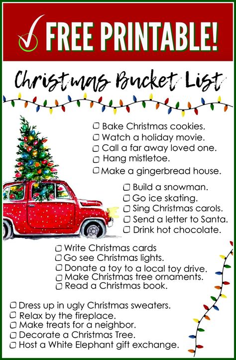 FREE Printable Christmas Bucket List December Bucket List, Christmas Buckets, Christmas Legends, Christmas Card Writing, Christmas Checklist, Christmas Bucket List, Christmas Bucket, Christmas Experiences, Personal Journal