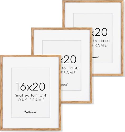 Amazon.com - 16x20 Picture Frame Solid Oak Wood, 3 Pack, Rustic Wood Frame 16 x 20 Matted to 11x14, 16"x20" Poster Frame Art Frame for Wall, Natural Oak Color - 16x20 Picture Frame, Oak Picture Frames, Puzzle Frame, Poster Frames, Tabletop Picture Frames, 16x20 Frame, Rustic Wood Frame, Wood Photo Frame, Picture Frame Sets