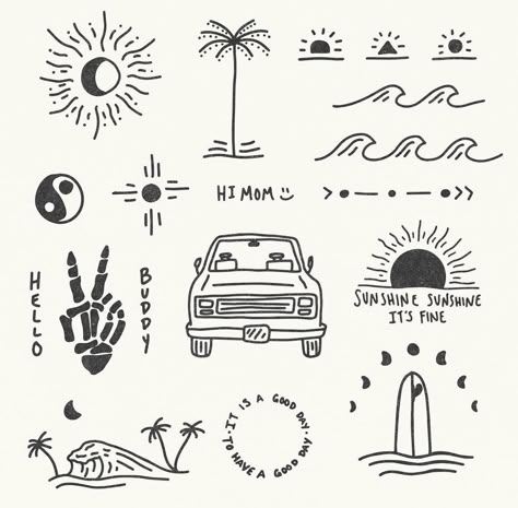 Tattoo Homme, Australia Tattoo, Mexico Tattoo, Surf Tattoo, Line Art Tattoo, Retro Tattoos, Png Illustration, Beach Tattoo, Small Tattoos For Guys