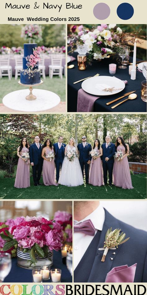 It explores the best 8 mauve wedding color combos trends for 2025, including classic dark hues such as dark purple, black, navy blue, light grey, but also bright shades such as gold, white, pink and yellow etc. to give you more ideas and inspiration. June Wedding Colors, Mauve Wedding Colors, Wedding Color Combos, Trends 2025, Mauve Wedding, Wedding Color Trends, June Wedding, Wedding Color, Pink And Yellow