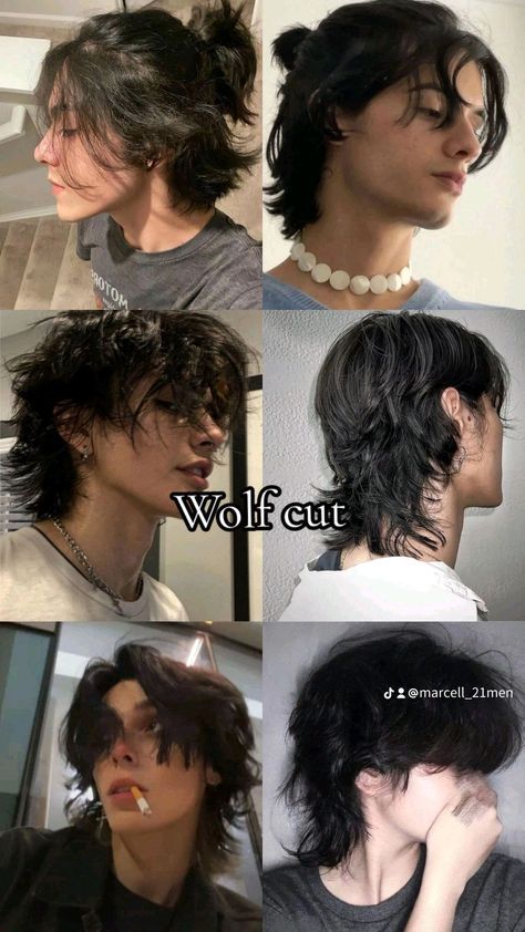 Long Wolfcut Haircut With Bangs, Short Grunge Hair, Haircut With Bangs, Wavy Hair Men, Long Wolfcut Haircut, Hair Inspiration Short, Wolfcut Haircut, Long Wolfcut, Men Haircut Styles