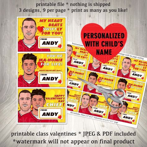 Football Valentines, Kc Football, Classroom Valentines, Class Valentines, Printable Valentines Cards, Printable Valentines, Happy Valentines Day Card, Classroom Printables, Classroom Valentine