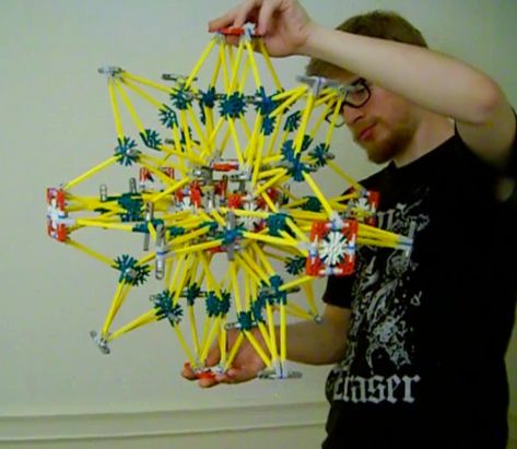 This instructable shows how to make an expanding and contracting sphere out of K'nex construction toys.  The design is similar to that of the toy sold as the "Hoberman Sphere".  (Note: the original US patent on the Hoberman sphere was issued in 1991 and is now expired.)  In addition to being fun to build and fun to play with, it offers interesting lessons in mathematics. Watch the K'nex sphere in action: To make the sphere, you will need the following K'nex parts: 96 ... Knex Ideas, Knex Instructions, Maker Space, Signature Ideas, Construction Toys, Fun For Kids, Blogger Themes, Craft Tutorials, Kids Activities