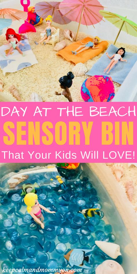 Beach Sensory Table, Summer Sensory Bin Preschool, At The Beach Crafts, Beach Preschool Activities, Weather Sensory Bin, Beach Sensory Bin, Summer Sensory, Sensory Bin Ideas, Sensory Tables