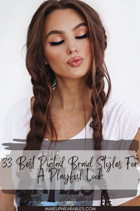 Pigtail Braid Braided Hair Pigtails, Loose Braid Pigtails, Messy Braid Pigtails, Boho Pigtail Braids, Grown Up Pigtails, Piggy Tail Braids, Pig Tail Braid Hairstyle, Low Pigtails Hairstyles, Long Hair Pigtail Styles