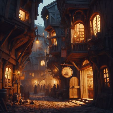 Victorian City Fantasy Art, Fantasy Tavern Exterior Concept Art, Fire Town Fantasy Art, Medieval Town Fantasy Art, Novigrad Witcher, Medieval Town Background, Fortified City, Modern Punk, Fantasy Town