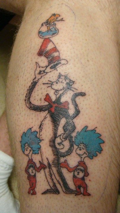 Cat in the hat Cat In The Hat Tattoo, Blue Tattoos, Writer Tattoo, Dr Seuss Theme, Hat Tattoo, One Tattoo, Quote Tattoo, Inspired Tattoos, The Cat In The Hat