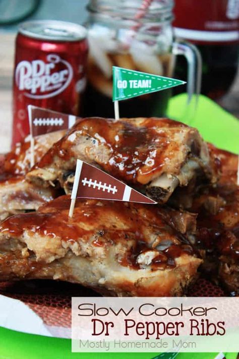 Dr Pepper Ribs - Mostly Homemade Mom Dr Pepper Ribs, The Best Ribs, Pork Spareribs, Best Ribs, Amazing Slow Cooker Recipes, Chicken Crockpot Recipes Easy, Slow Cooker Ribs, Tailgating Recipes, Slow Cooked Meals