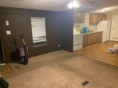 Complete Single Wide Renovation For Less Than $3,000 – Mobile Home Living® Single Wide Renovation, Single Wide Remodel Interiors, Single Wide Living Room Ideas, Trailer Remodel Single Wide, Single Wide Trailer Remodel, Single Wide Remodel, Mobile Home Repair, Mobile Home Bathroom, Mobile Home Makeovers