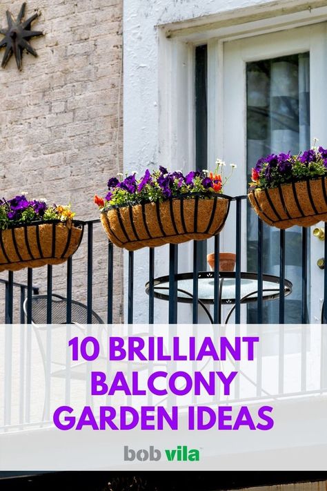 Adding flowers to your deck will make for some beautiful scenery when looking out your windows. Even if you have a sunroom with a screened in porch, incorporating potted plants will make your view so much better. | 10 Brilliant Balcony Garden Ideas Hanging Garden Balcony, Diy Balcony Planters, Flower Box Balcony, Balcony Flower Pots, Balcony Ideas Apartment Pots & Planters, Balcony Pots Ideas, Outdoor Balcony Plants, Balcony Flowers Ideas, Balcony Planter Ideas