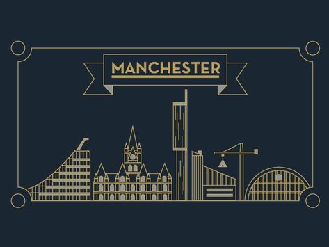 Manchester skyline by Robert Lomas for DESIGN BY DAY on Dribbble Manchester Skyline, Skyline Design, Global Community, Creative Professional, Manchester, Movie Posters, Design, Film Posters