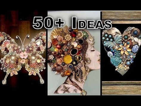 50+ IDEAS TO UPCYCLE YOUR OLD JEWELRY INTO ART | ep3 - YouTube Crafting With Costume Jewelry, Diy Old Jewelry Projects Ideas, How To Use Vintage Jewelry, Things To Make With Old Jewelry Ideas, Using Old Jewelry For Crafts, Old Jewelry Repurposed Diy Projects, Old Watches Crafts Ideas Diy, Things To Make Out Of Old Costume Jewelry, Vintage Jewelry Art Antique