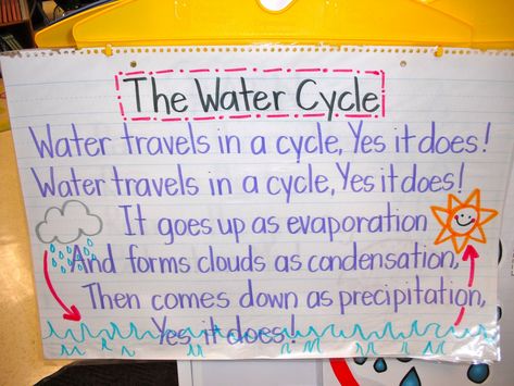 First Grade Fresh Preschool Water Cycle, Water Cycle Song, Water Cycle Project, Water Cycle Activities, Second Grade Science, The Water Cycle, Weather Theme, Writing Station, Weather Unit