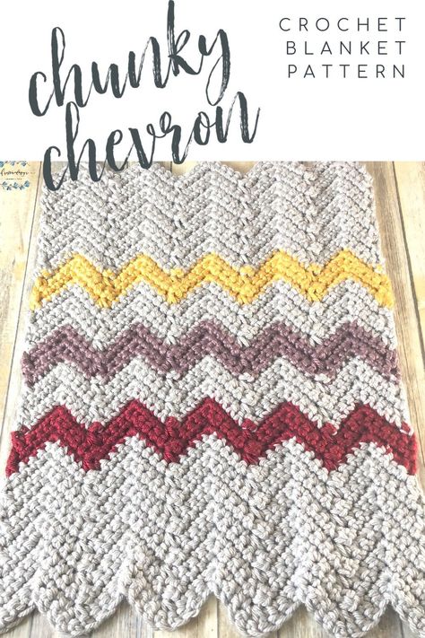 Free chunky crochet chevron blanket pattern. Jumbo #7 yarn blanket that works up in just a few hours. Super Bulky Chevron Crochet Blanket, Jumbo Yarn Crochet Blanket Pattern, Crochet Chevron Pattern, Easy Crochet Blanket Patterns, Chevron Crochet Blanket, Chunky Blanket Pattern, Chevron Crochet Blanket Pattern, Chunky Knit Blanket Pattern, Bulky Yarn Patterns