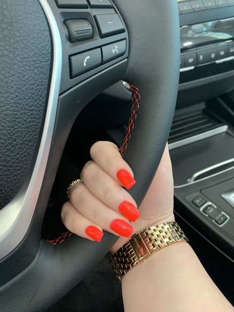 Neon Red Nails, Orange Coffin Nails, Red Coffin Nails, Red Coffin, Neon Red, Orange Nails, Pedicures, Red Aesthetic, Nail Tech