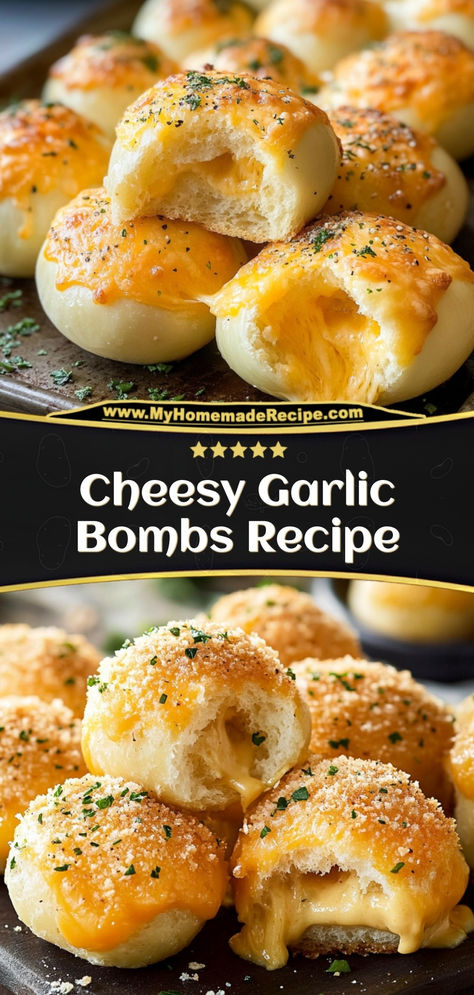 These cheesy garlic bombs are soft, garlicky, and filled with gooey melted cheese. The perfect appetizer or snack!

Ingredients:

1 can biscuit dough
1 cup mozzarella cheese, cubed
2 tbsp melted butter
1 clove garlic, minced
Enjoy these cheesy garlic bombs for a flavorful, easy-to-make treat Cheesy Garlic Bread Muffins, Garlic Cheeseburger Bites, Air Fryer Recipes Snacks Appetizers, Cheese Snacks Recipes, Savory Snacks Easy Quick, Easy Yummy Snacks, Fun Snack Recipes, Easy Late Night Snacks, Food With Cheese