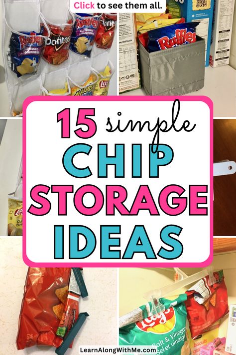 Here are some different ways you can store chip bags in your pantry, and even some ways to chip bags if you don't have a pantry.  Click to see the chip storage ideas and get organized tonight. Pantry Organization Chip Bags, Ways To Store Chips, Storing Snacks In Pantry, Pantry Chip Organization, Organize Chips In Pantry, Chip Bag Storage Ideas, Storing Chips In Pantry, How To Organize Chips In Pantry, Crisps Storage Ideas