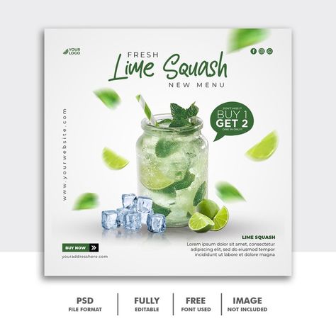 Square banner template social media post... | Premium Psd #Freepik #psd Juice Banner Design Ideas, Drink Social Media Design, Drink Social Media Post, Juice Social Media Post, Summer Social Media, Banner Design Ideas, Instagram Post Design, Promotion Design, Template Social Media