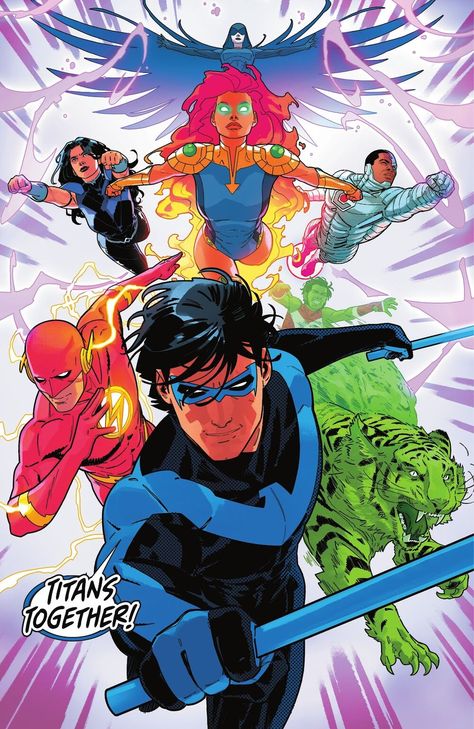 The New Teen Titans, Nightwing And Starfire, Gotham Knights, Superhero Poster, The Titans, Dc Comics Superheroes, Arte Dc Comics, Dc Comics Artwork, Detective Comics