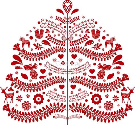 Red Scandinavian Christmas Tree #christmas #tree #scandianavian #folkart #holiday #seasonal #winter Scandinavian Folk Art Swedish Style, Scandinavian Folk Art Christmas, Folk Art Christmas Tree, Folk Christmas, Scandinavian Christmas Trees, Folk Art Christmas, Christmas Tree Canvas, Art Christmas Tree, Swedish Art