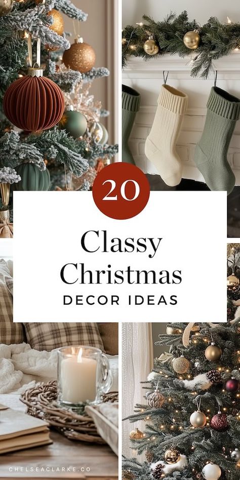 Looking to make your living room extra festive this Christmas? Start by adding cozy, soft touches like holiday-themed throw blankets and pillows in red, green, or metallics. Drape a garland over your mantel, and place candles or string lights around for a warm glow. If you have a fireplace, hang stockings and add small decor items like pinecones, miniature Christmas trees, or lanterns filled with ornaments. Don’t forget your coffee table—add a tray with a few seasonal items like a holiday ... Miniature Christmas Trees Ideas, Classy Christmas Decor Living Rooms, Classy Christmas Tree, Classy Christmas Decor, Christmas Decor Trends, Pottery Barn Christmas, Christmas Entryway, Red Christmas Decor, Blankets And Pillows