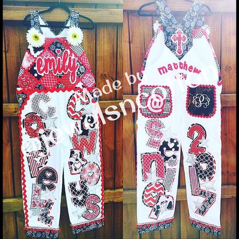 Decorated Overalls Homecoming, Senior Hoco Overalls, Spirit Overalls Homecoming Diy, Homecoming Overalls Senior White, Spirt Overalls School, High School Homecoming, Senior Overalls, Homecoming Week, Cheer Spirit