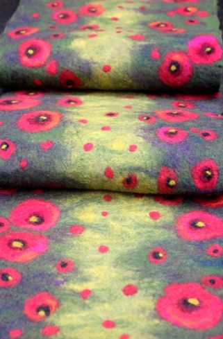 Felted Table Runners, Felted Poppy, Felted Clothes, Felt Wall Hanging, Felt Wall, Felted Scarf, Floor Art, Textile Artist, Felted Scarves