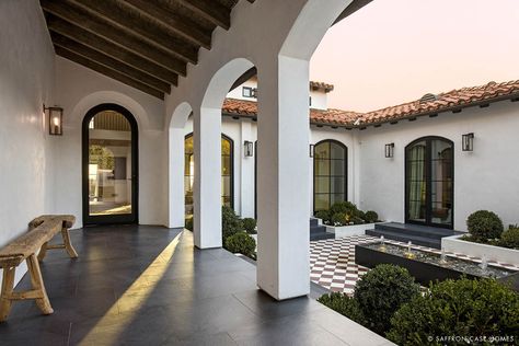 SPANISH REVIVAL WITH OCEAN VIEWS - Saffron Case Homes Modern Hacienda Style Homes, Modern Spanish Style Homes, Modern Spanish Revival, Spanish Style Home Interior, Modern Spanish Home, Spanish Mediterranean Homes, Modern Spanish Style, Exterior Entrance, Modern Hacienda