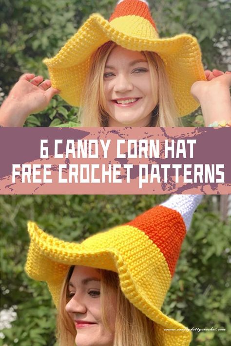 These 6 FREE Candy Corn Hat Crochet patterns offer a fun and stylish way to stay cozy during the cooler months while showcasing your love for this classic candy. #freecrochetpatterns Candy Corn Witch Hat Crochet, Crochet Candy Corn Hat Free Pattern, Crochet Candy Corn Hat, Candy Corn Crochet Hat, Hat Crochet Patterns Free, Candy Corn Crochet, Hat Crochet Patterns, Candy Corn Hat, Crochet Candy