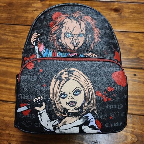 NEW Hard to Find Funko Chucky & Bride of Chucky Walmart Exclusive Mini Backpack Chucky Backpack, Chucky Merchandise, Chucky Bride Of Chucky, Chucky Bride, Tiny Backpack, Horror Merch, Novelty Handbags, Silly Clothes, Cute Mini Backpacks