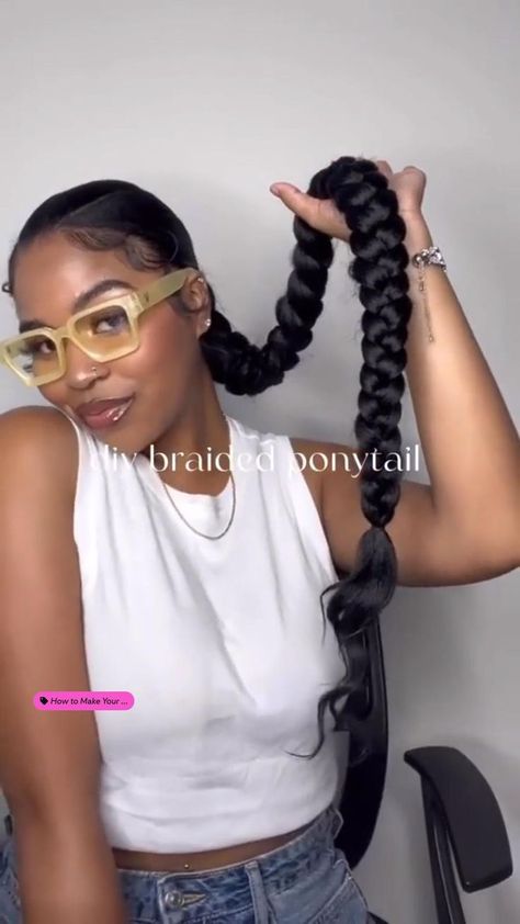 Braided Ponytail Tutorial❤️ in 2022 | Hair styles, Natural hair styles, Protective hairstyles braids Braided Side Ponytail For Black Women, Quick And Easy Hairstyles To Do With Weave, Easy Hairstyle Using Braiding Hair, Slik Ponytail With Braids, Styles With Braiding Hair Black Women, Black Woman Hairstyle Ponytails, Braided Ponytail Diy, Knotless Braided Ponytail, Low Long Ponytail Black Women