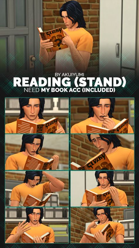 Reading (standing) poses | Akuiyumi on Patreon Standing Reading Pose, Reading Pose Reference Drawing, Sims 4 Reading Poses, Reading Poses, Sims4 Poses, Sims Poses, Ts4 Poses, 4 Poses, Sasuke And Itachi