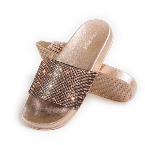 Fur Story Womens Slides House Slippers Rhinestone Glitter Slides Cozy Bedroom Slippers Shower Shoes Cute Slippers for Women P Gold Slippers, Glitter Slides, Shower Shoes, Women Platform Sandals, Bedroom Slippers, Shoes Cute, Cute Slippers, Open Toe Slippers, Black Slippers