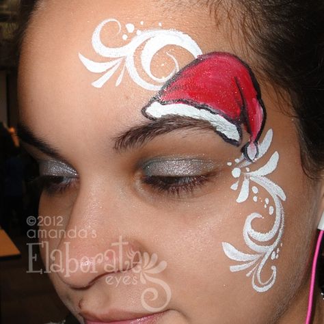 christmas face painting ideas | DIY Sassy Santa Hat Face Paint #DIY #Christmas ... | face painting Winter Face Painting, Eye Face Painting, Christmas Makeup Simple, Christmas Pic, Christmas Face Painting, Paint Christmas, Star Face, Cheek Art, Christmas Makeup Look