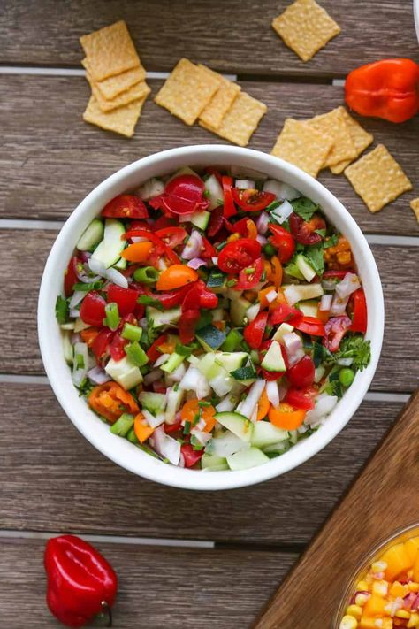 Garden Fresh Salsa - Eating Works Roasted Pepper Salsa, Homemade Chunky Salsa, Garden Salsa Recipe, Garden Fresh Salsa, Fresh Salsa Recipe, Best Food Processor, Delicious Appetizers, Salsa Ingredients, Wfpb Recipes