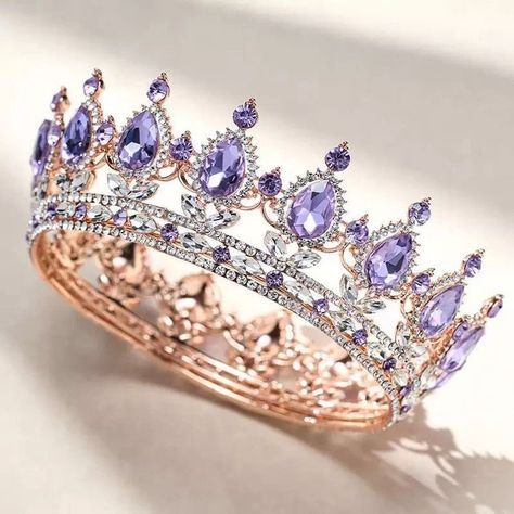 Purple Crown Queens, Purple Crown Aesthetic, Purple Crowns, Lilac Crown, Purple Stones Crystals, Purple Tiara, Royal Queen Crown, Purple Quinceanera, Queen Purple