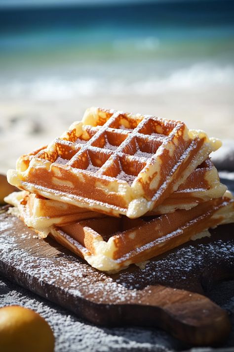 Belgian Waffles Brussels Waffles, Whipped Cream And Strawberries, Belgium Food, Belgian Waffles Recipe, Collage Idea, Cream And Strawberries, Liege Waffle, Belgium Waffles, Pearl Sugar