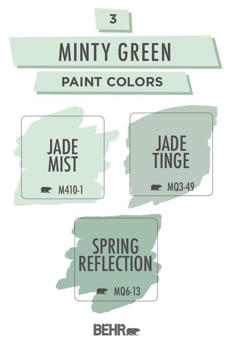 Refresh the interior design of your space with this minty green paint color palette from Behr paint. Perfect for an entire wall or for painting a piece of accent furniture, these pastel green hues are sure to inspire. Click below to learn more. Green Paint Color Palette, Indoor Paint Colors, Mint Green Paints, Light Green Paint, Mint Paint, Indoor Paint, Behr Colors, Behr Paint Colors, Vintage Bathroom Decor