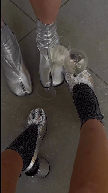 MAISON SEASONS on Instagram: "@_magda__🥂" Tabi Boots Aesthetic, Light Blue Heels, Royal Blue Heels, Silver Outfits, Pretend Jewelry, Tabi Boots, Tabi Socks, Shoe Designs, Tabi Shoes