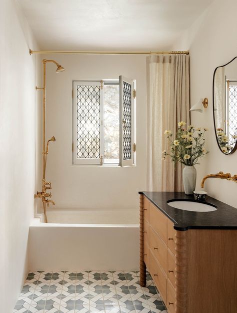 A Spanish Home With Subdued Glamour | Lark & Linen Interior Design and Lifestyle Blog Interior Design European Eclectic, Timeless Southern Home, Spanish Cottage Interiors, European Eclectic Interior Design, European Eclectic Decor, Handmade Tiles Bathroom, European Eclectic, Old Spanish Style Homes, Bathroom 2024