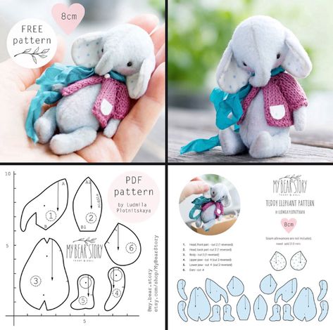 Prima Paper Dolls, Elephant Soft Toy, Elephant Stuffed Animal, Cute Sewing Projects, Animal Sewing Patterns, Teddy Bear Doll, Sewing Stuffed Animals, Elephant Plush, Fabric Toys