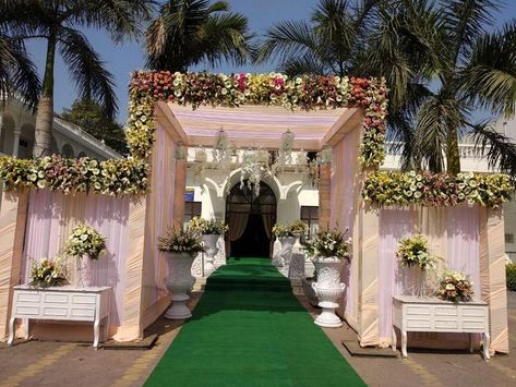 Photo By Narang Tents - Decor Haldi Decoration, Engagement Stage Decoration, Wedding Gate, Reception Stage Decor, Themed Wedding Decorations, Home Flower Decor, Entry Gate, Gate Decoration, Wedding Decor Photos