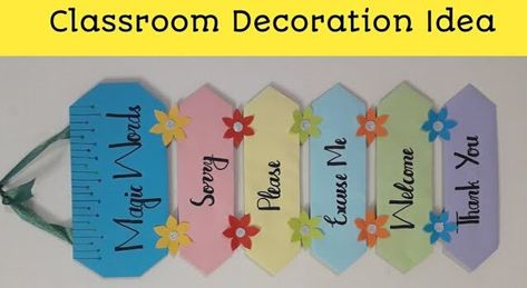 Classroom Decoration With Charts Check more at https://www.kidsartncraft.com/classroom-decoration-with-charts/ Welcome Chart Ideas For Classroom, Classroom Crafts For Teachers, Magic Words Chart, Magic Words Chart For Preschool, Magical Words Chart For Kids Classroom, House Chart Ideas For Classroom, Alphabet Charts For Classroom, Magic Words Classroom Decoration, Welcome Charts For Classroom