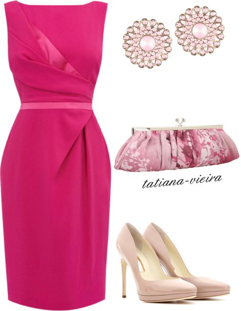 . Pink Dress Accessories, Hot Pink Dress Outfit, Pink Dress Outfit, Hot Pink Dress, Guest Attire, Beauty Dress, Complete Outfits, Dress Outfit, Classy Dress