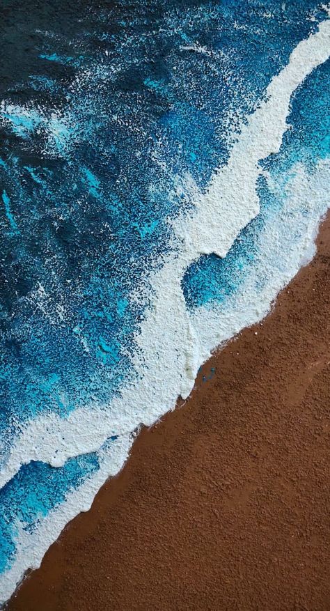 Sea shore Night Waves Painting, Sand Texture Drawing, Beach Waves Drawing, Sea Waves Drawing, Art Club Projects, Ocean Wave Painting, Sand Drawing, Ocean Drawing, Waves Painting