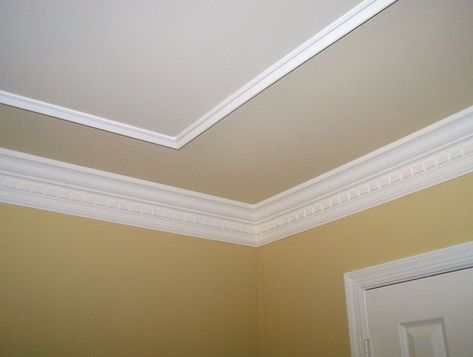 Faux Tray Ceiling With Molding Tin Drop Ceiling, Textured Ceiling Paint, Ceiling Trim Ideas, Ceiling Texture Types, Bedroom Art Painting, Pop Design For Roof, Ceiling Trim, Sound Panel, Ceiling Texture