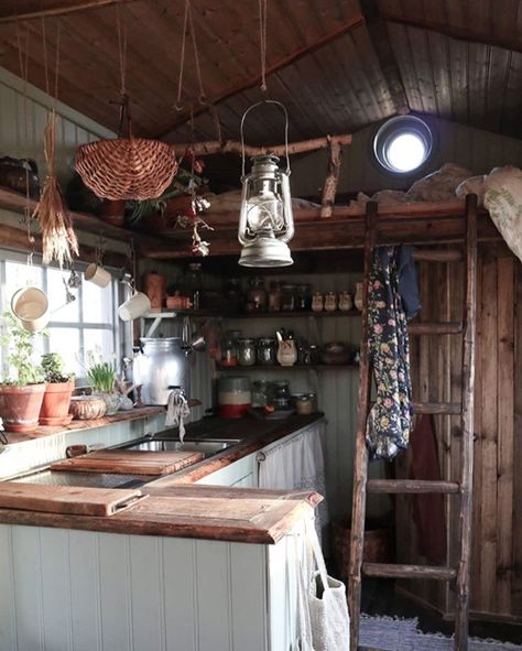 my scandinavian home: Before And After: A Tiny Off-the-grid Swedish Cabin In The Woods Off Grid Life Aesthetic, Rustic Tiny Kitchen, Offgrid Home Cabin, Off Grid Cabin Ideas, Garden Cabin Interior, Off Grid Cabin Interior, One Room Cabin Interior, Rustic Tiny House Interior, Off The Grid Homes