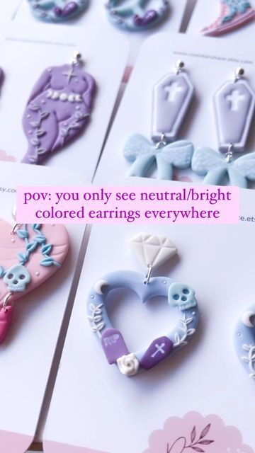 Goth Clay Earrings, Goth Polymer Clay Earrings, Goth Polymer Clay, Pastel Goth Diy, New Year Energy, Pastel Goth Earrings, Goth Whimsical, Whimsical Earrings, Pastel Goth Aesthetic